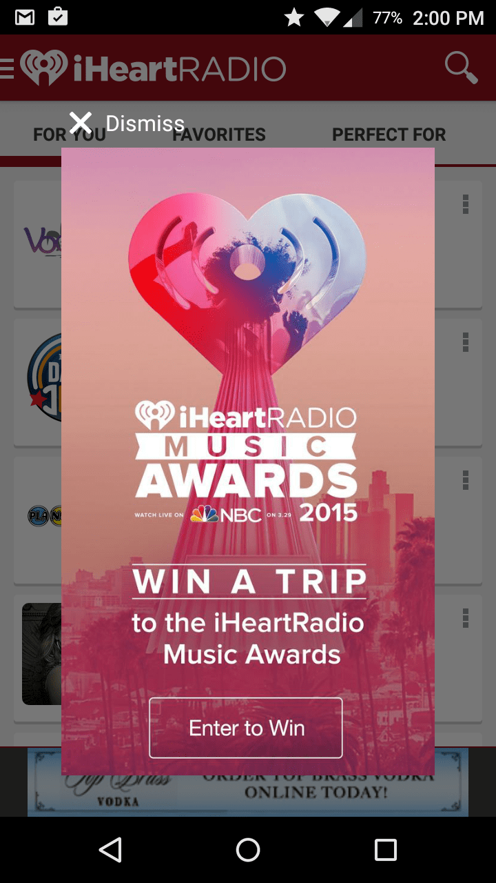 iHeartRadio uses a modal in-app message to run a promotion