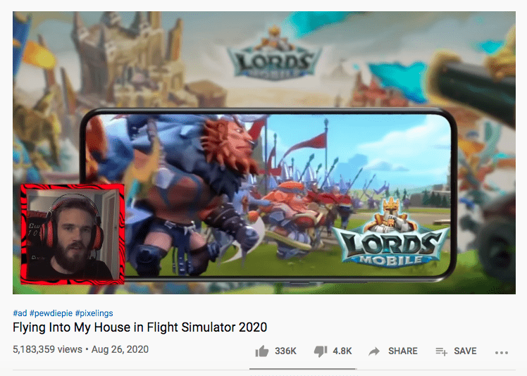 PewDiePie doing a sponsored video for Lords Mobile (IGG)