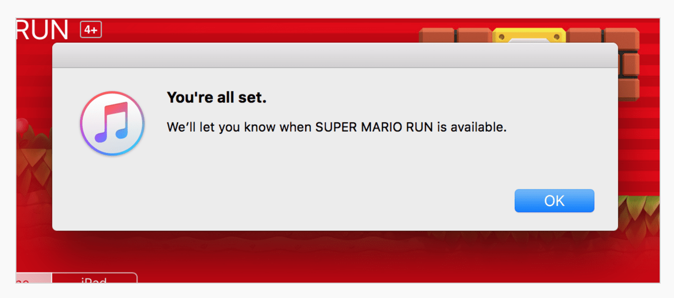 itunes notifications - super mario run