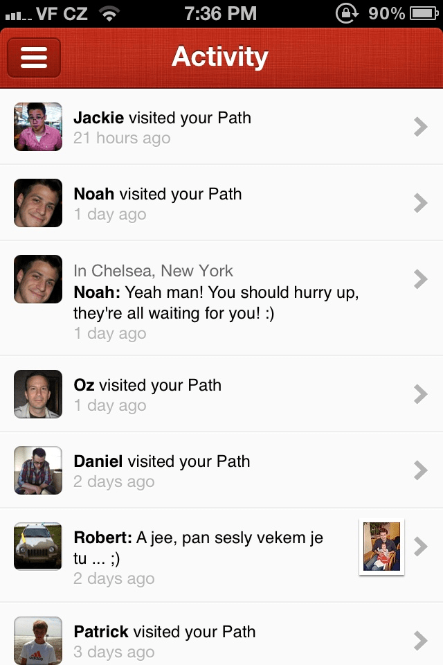 Path's in-app activity feed